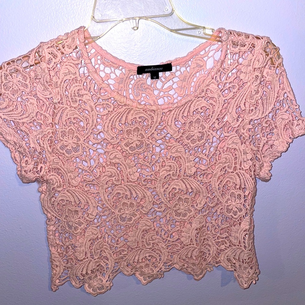 Pink lace crop top